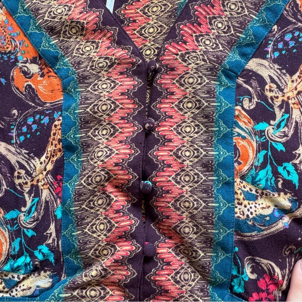 Free People Multicolor Printed V-Neck Tie-Sleeve Blouse - Picture 4 of 6